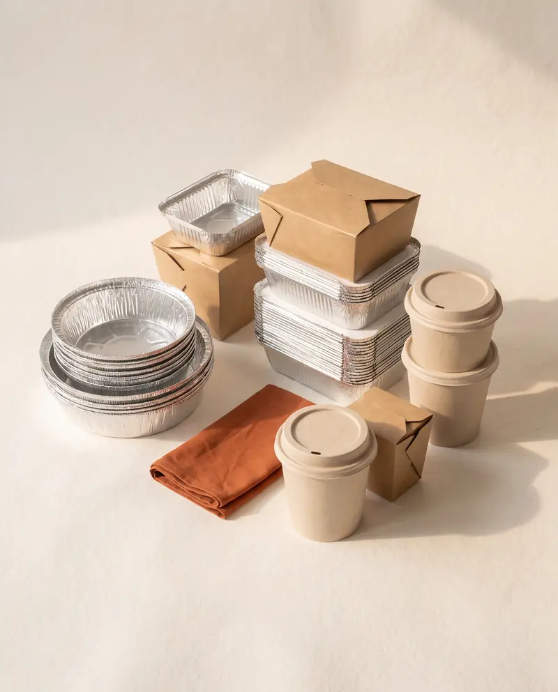 Foil containers, kraft takeout boxes and paper cups